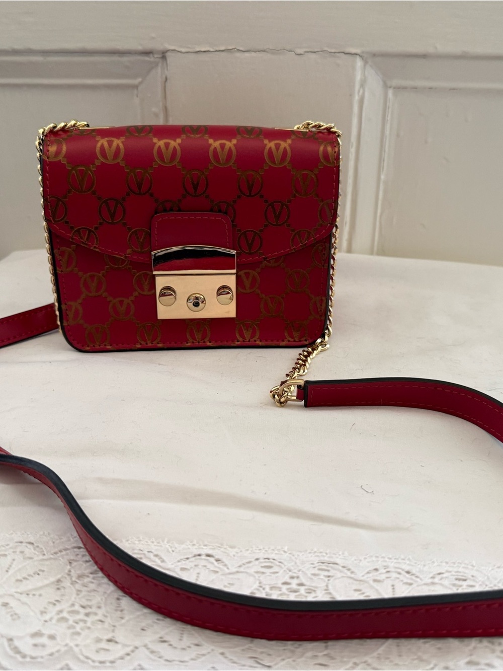 Valentino By Mario Valentino Red Crossbody with Gold Hardware